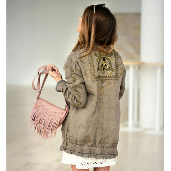 Free People Vintage Small Gold Embroidered Twill Parka Coat Jacket - Picture 3 of 10